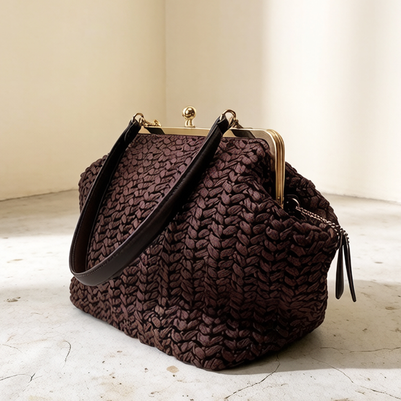 Luxury Bags Reseller - Hand-Woven Kisslock Frame Shoulder Raffia Beach