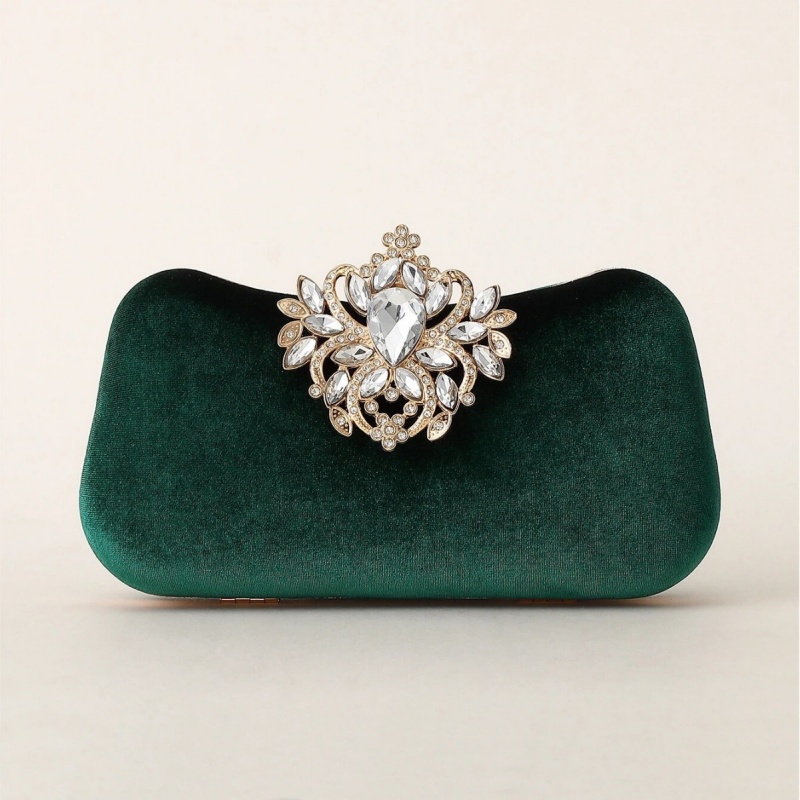 Luxury Bags Gold - Dark Green Velvet Clutch Bag Luxury