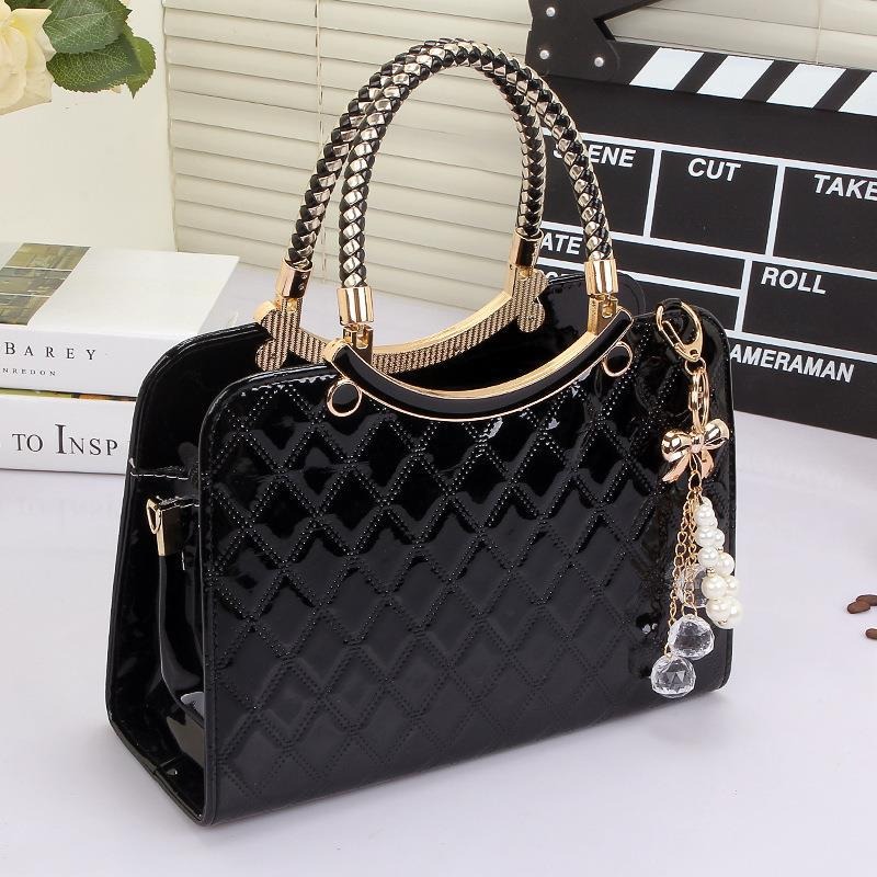Top Handle Patent Bag - Women's Shiny Tote Patent Leather Top