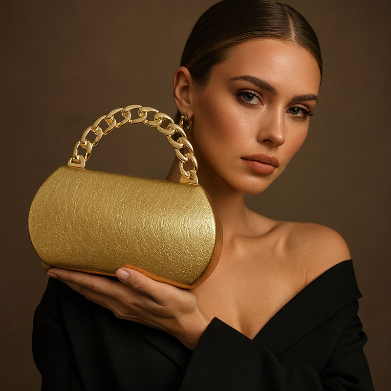 Luxury Bags Gold - Luxury Gold Metal Buckle Box Clutch