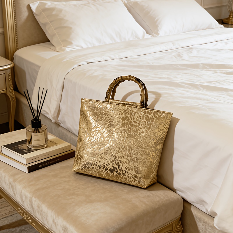 Luxury Bags Reseller - Light luxury metallic gold jacquard leaf