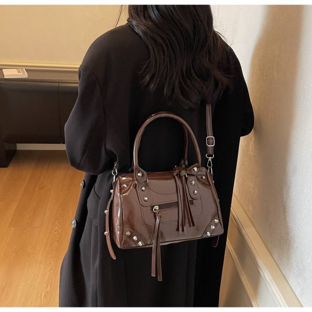 Top Handle Patent Bag - Vintage Rivets Pillow Bag Patent Leather