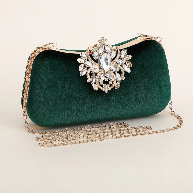 Dark Green Velvet Clutch Bag L - Luxury Bags Gold recension och pris